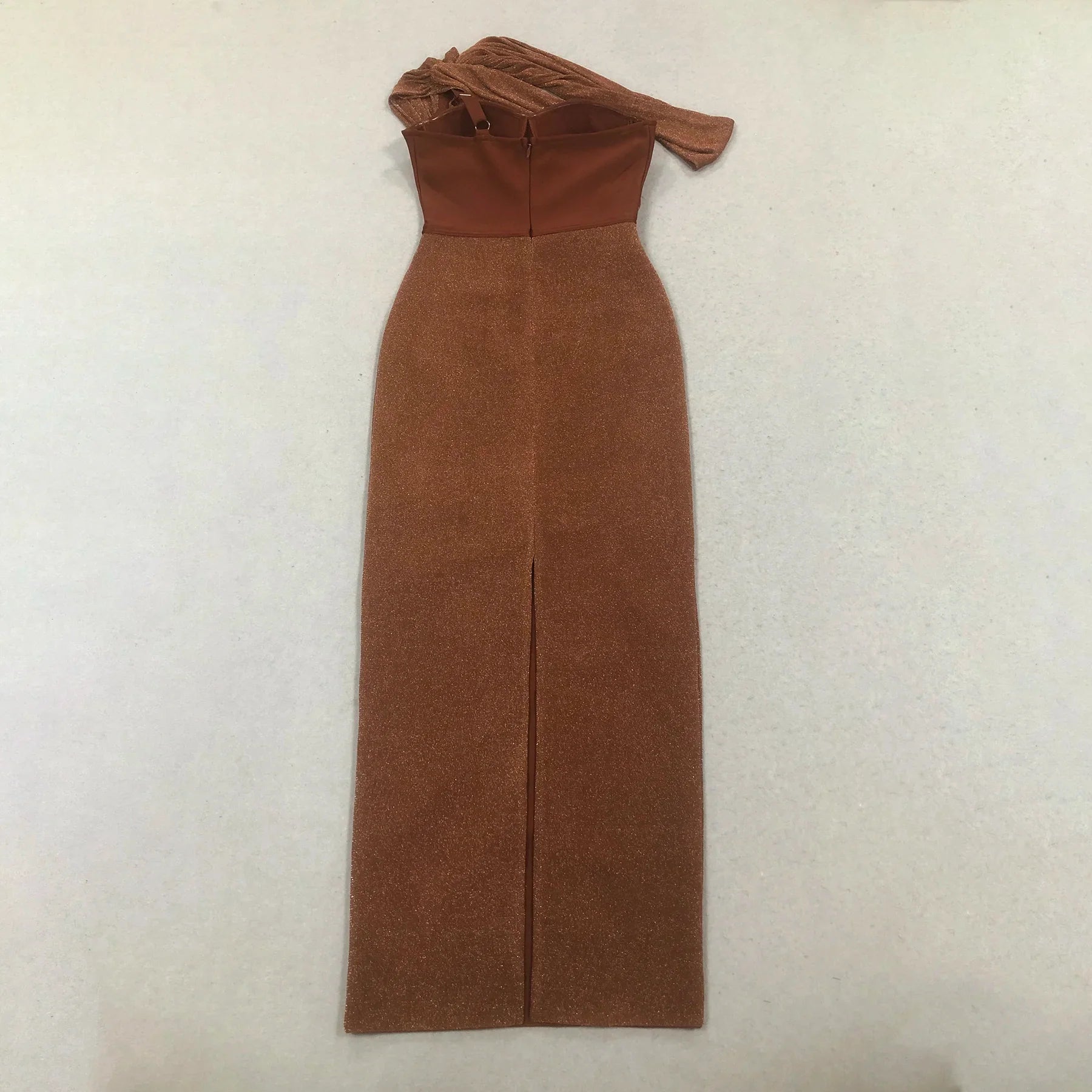 Brown One Shoulder Pleated Dress
