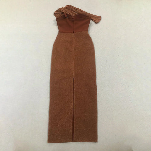 Brown One Shoulder Pleated Dress