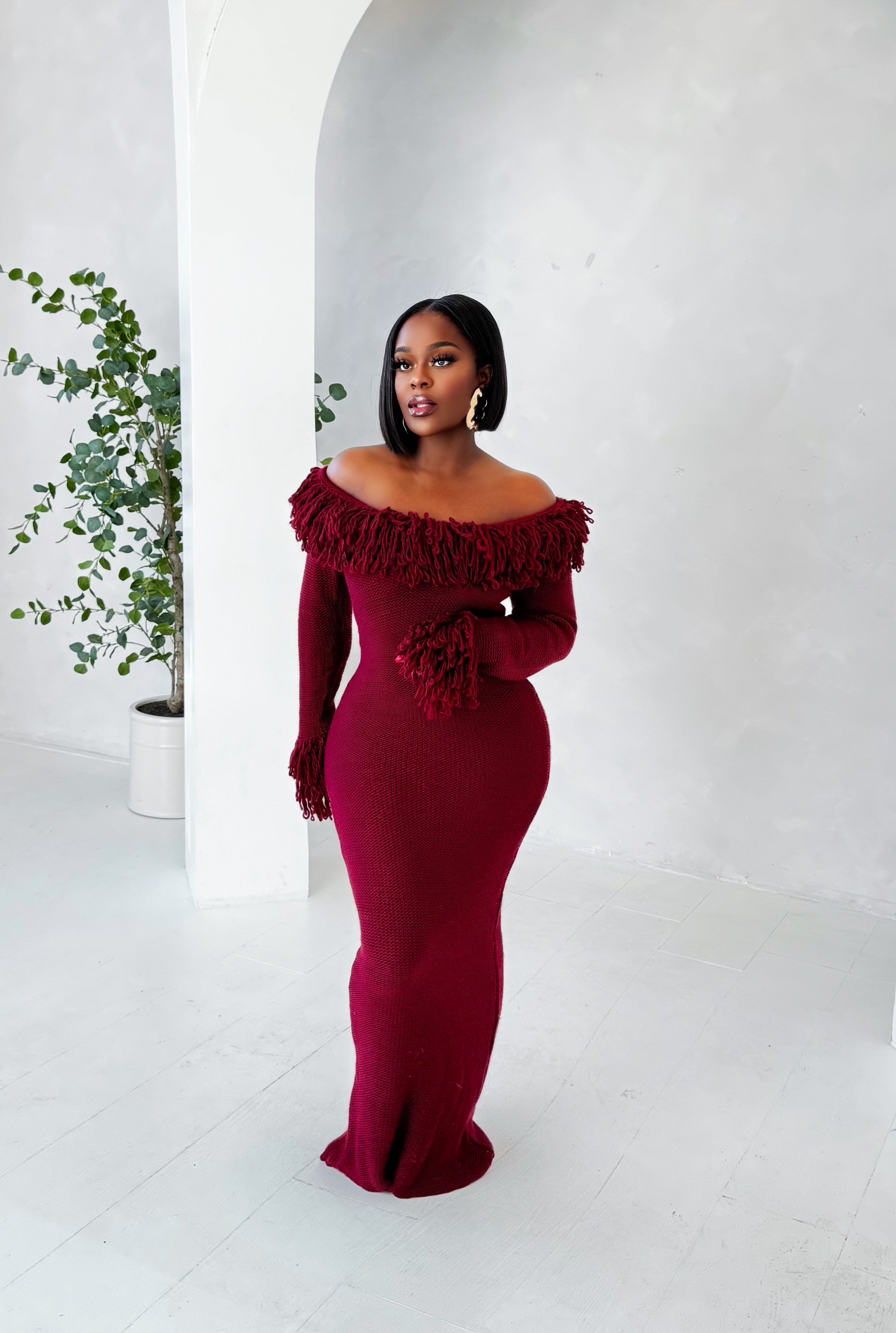 “BRYIA” FRINGE KNIT DRESS(S-XL)