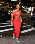 Ayanna Ruched Midi Dress Red