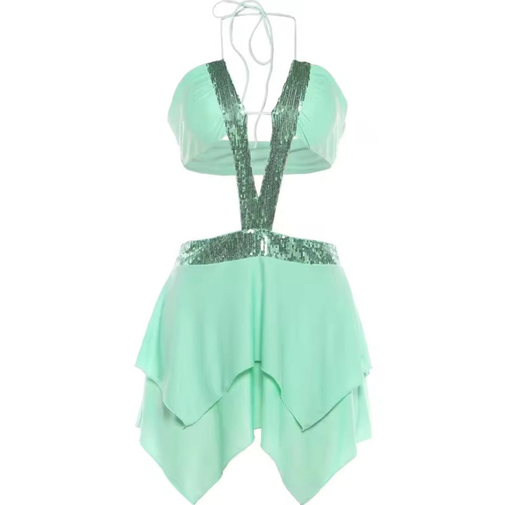 Green sequin mini dress