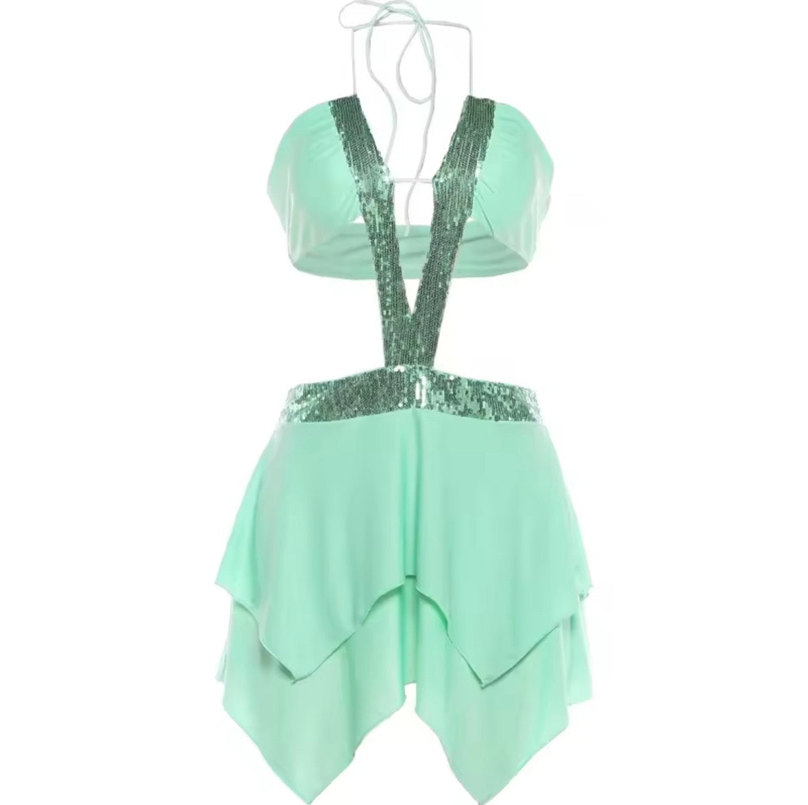 Green sequin mini dress
