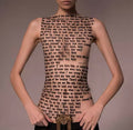 Mesh see through text print top