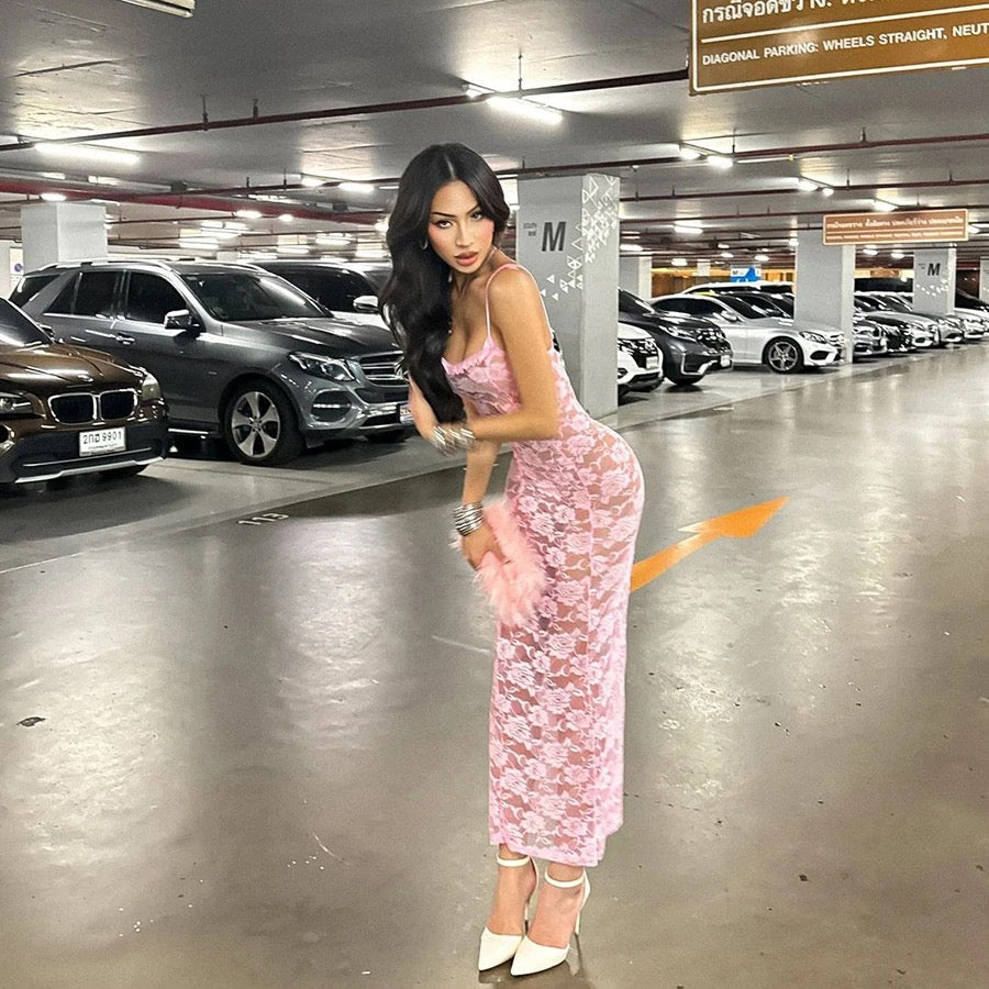 Lara Pink Floral Lace Maxi Dress