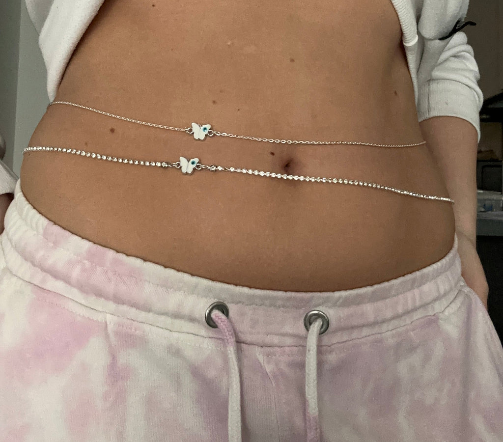 Butterfly evil eye belly chain