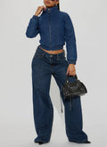 Jeana Quilted Baddie Bomber Jacket Dark Denim