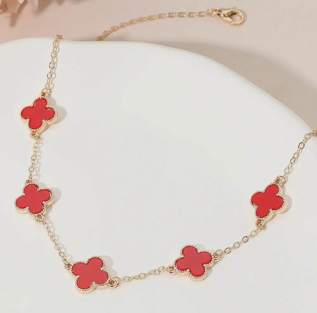 My Lucky Charm Baddie Necklace and Earrings Set Red Gold