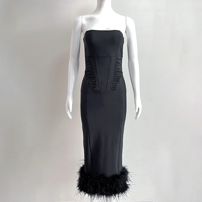 Black Feather Bandage Dress