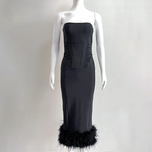 Black Feather Bandage Dress