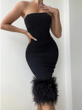 Black Feather Bandage Dress Black