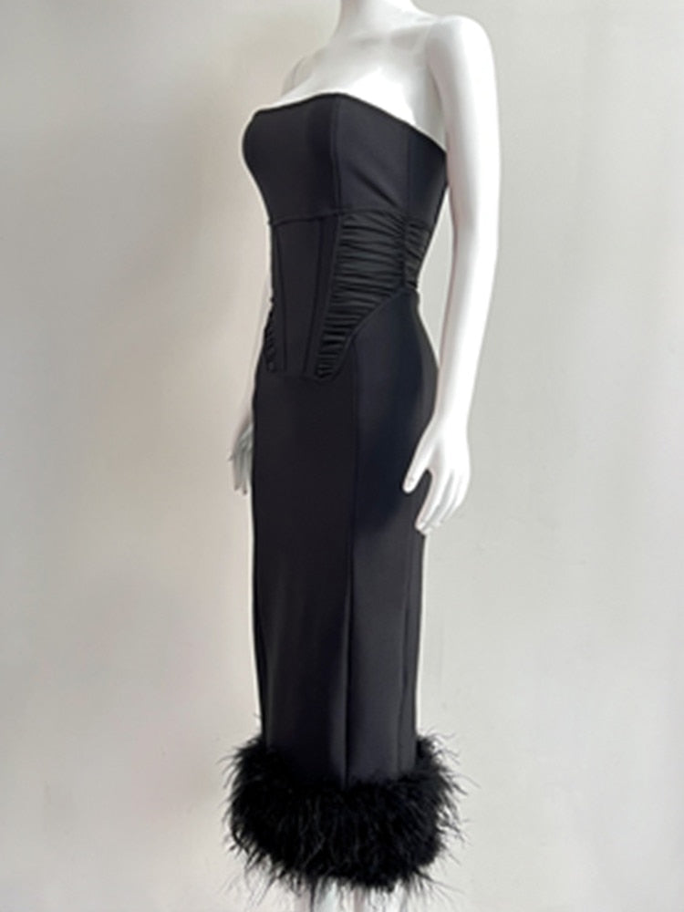 Black Feather Bandage Dress