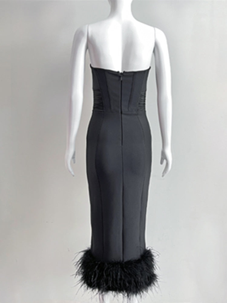 Black Feather Bandage Dress