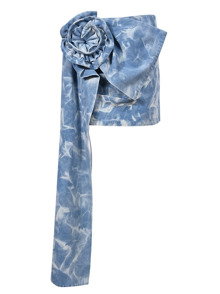 Bloom Asymmetric Denim Skirt tie dye