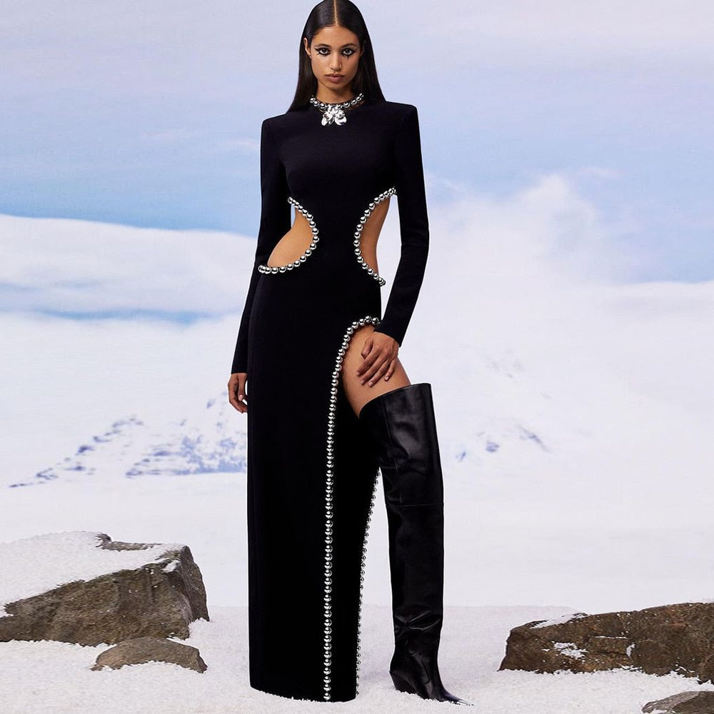 Brenda Cutout Black Beaded Maxi Dress Black