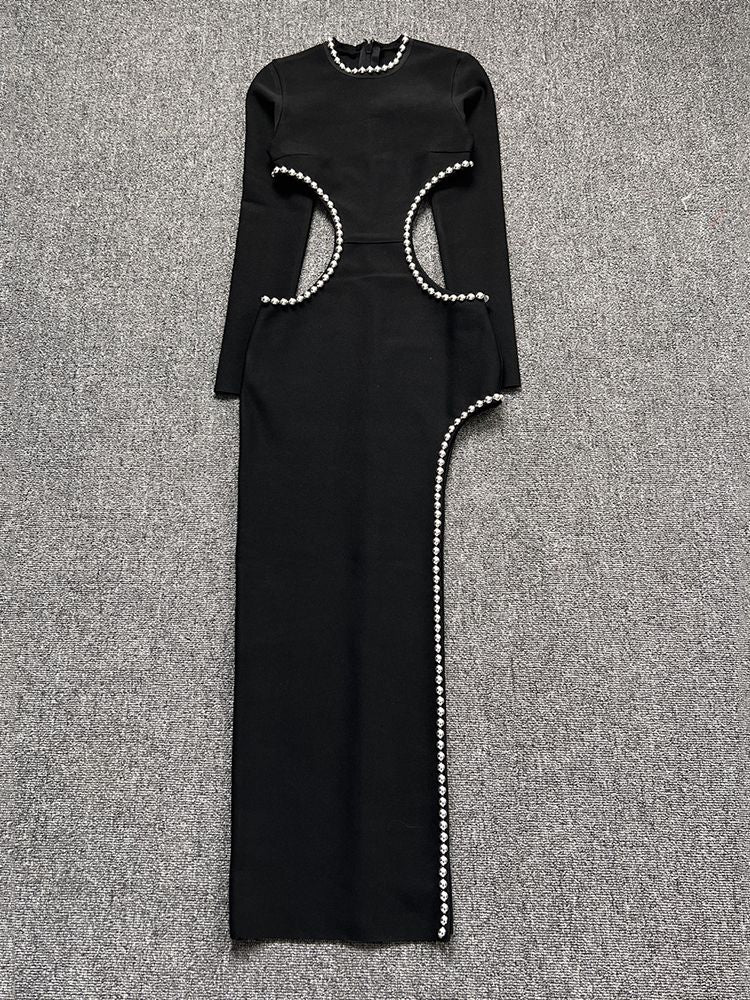 Brenda Cutout Black Beaded Maxi Dress