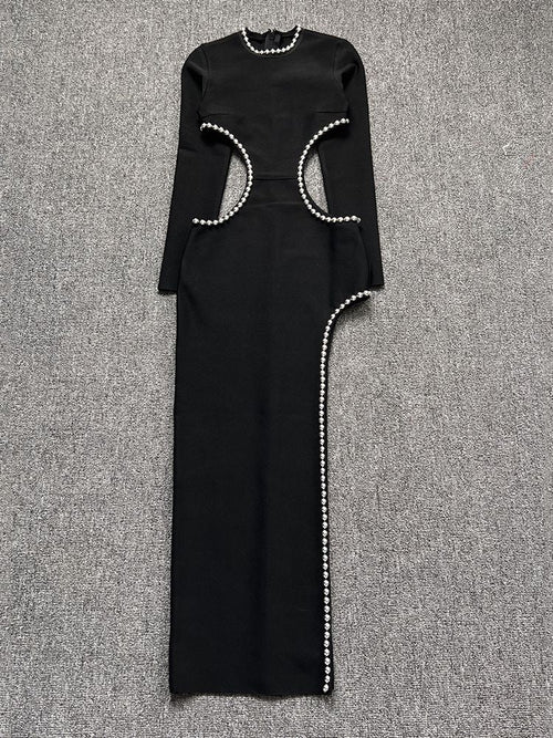 Brenda Cutout Black Beaded Maxi Dress