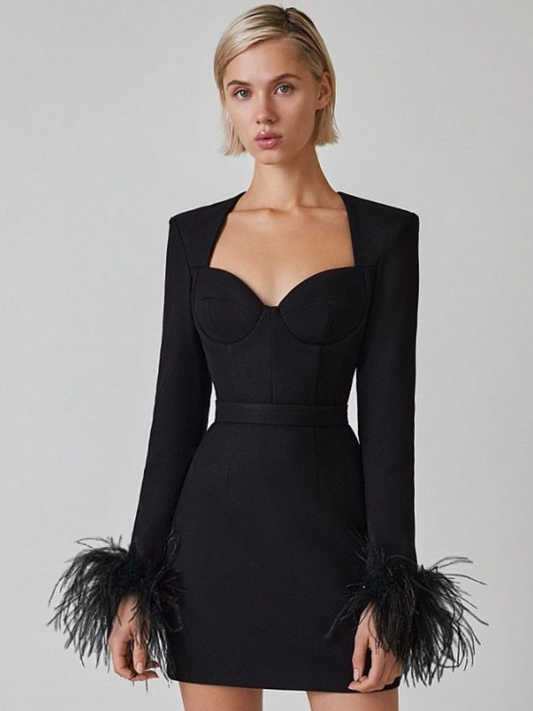 Brenda Feather Bandage Mini Dress Black