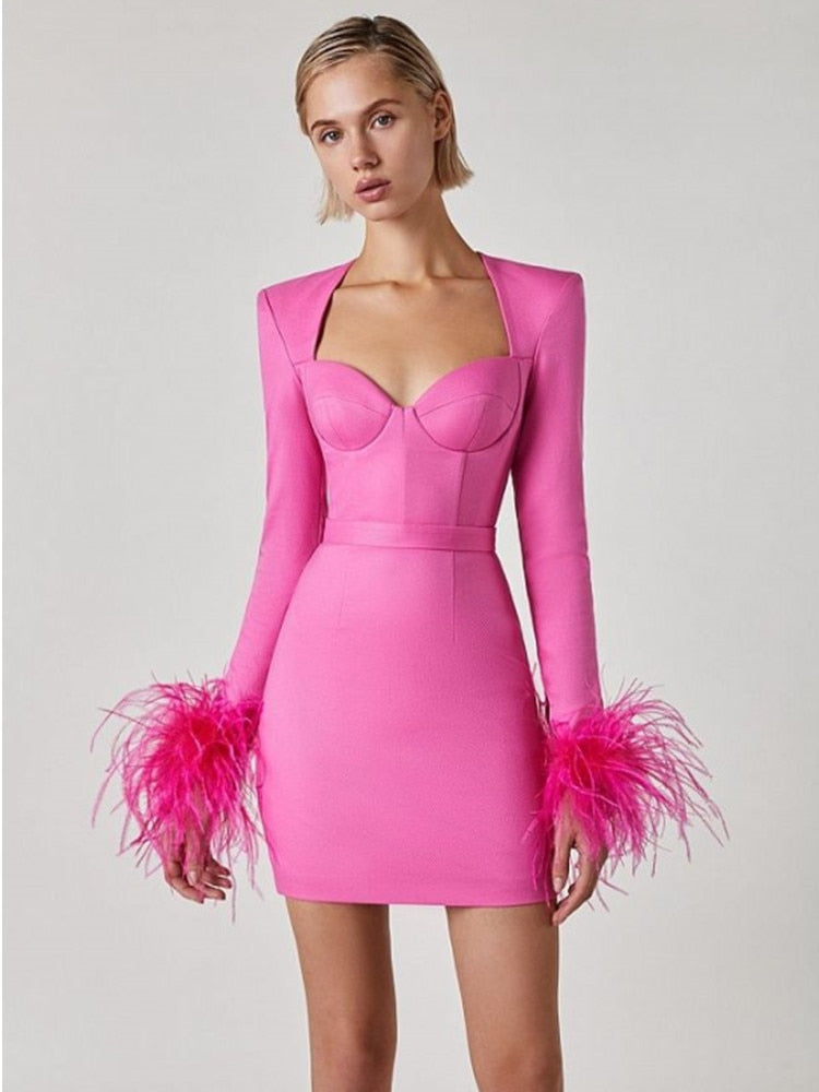 Brenda Feather Bandage Mini Dress Pink