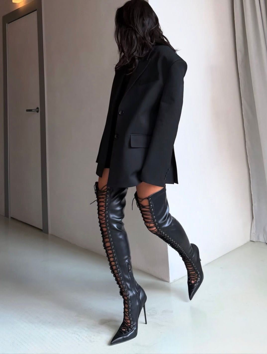 Lace Up Thigh High Boots