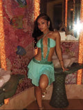 Green sequin mini dress