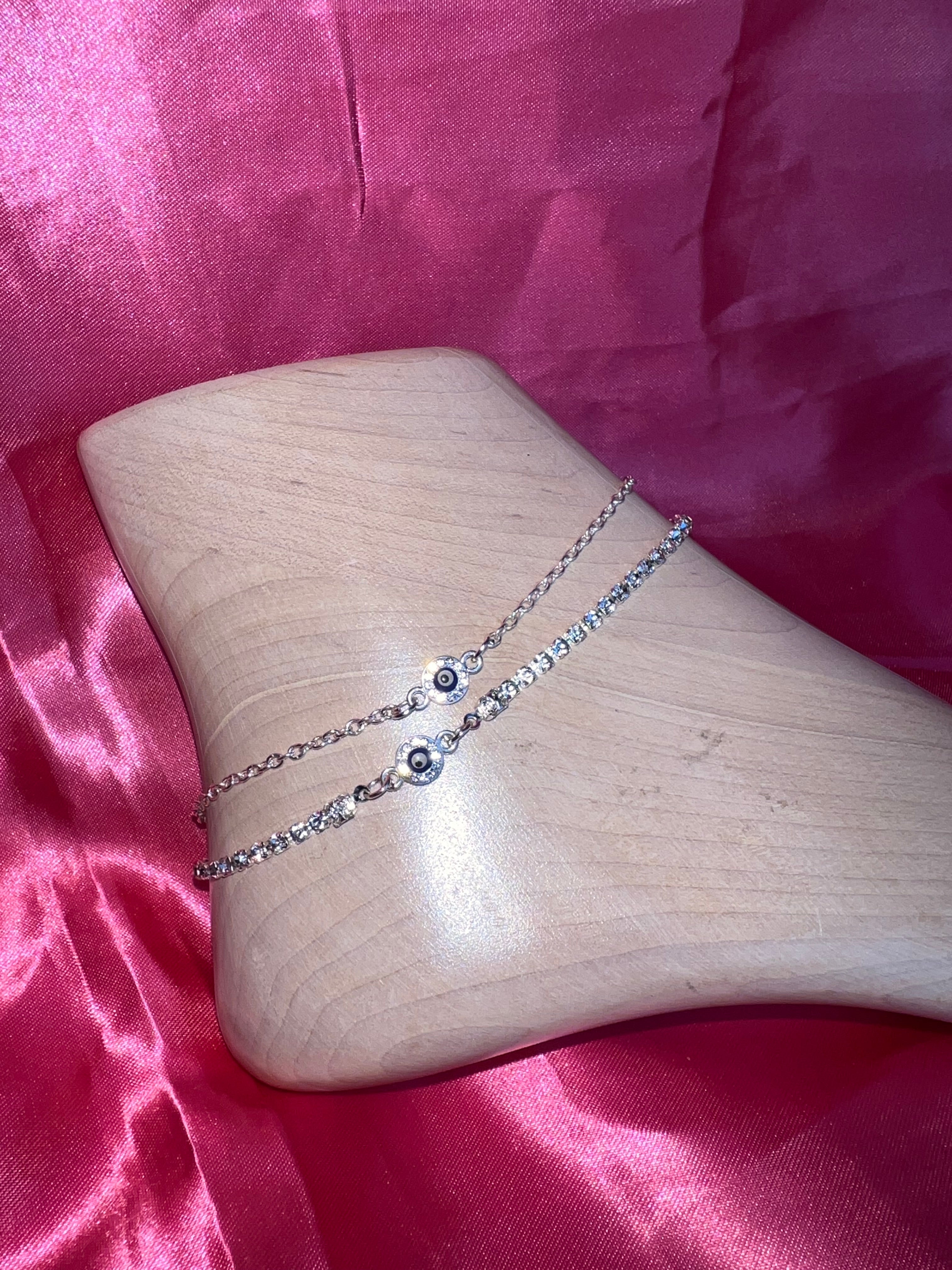 Small crystal evil eye anklet