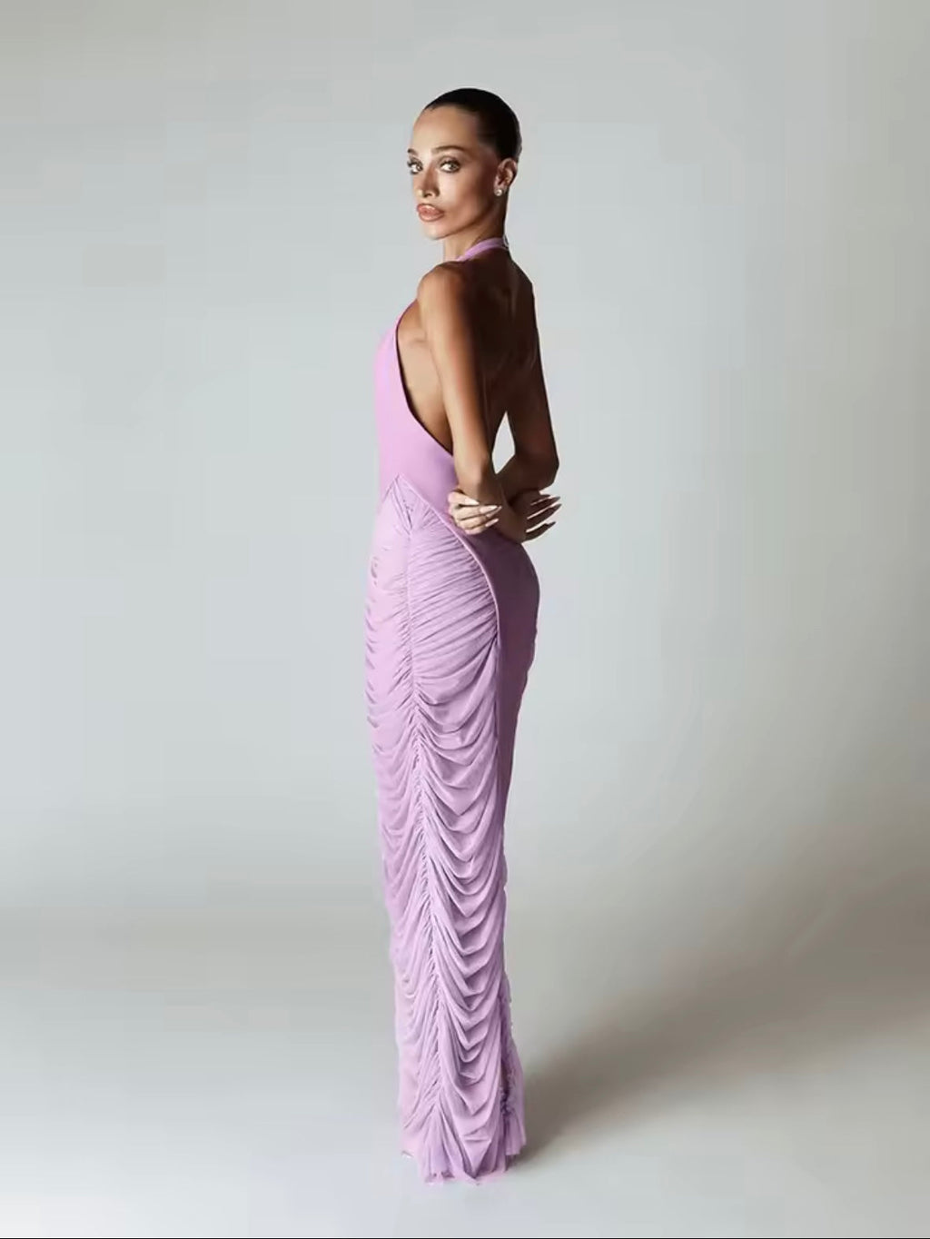 Purple plunge maxi dress
