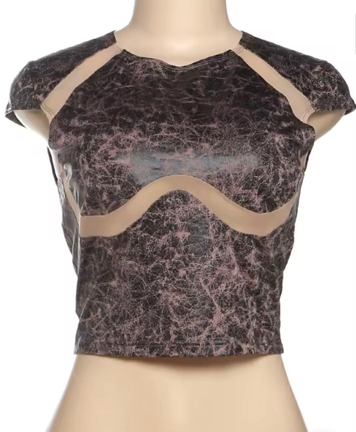 Brown faux leather crop tee