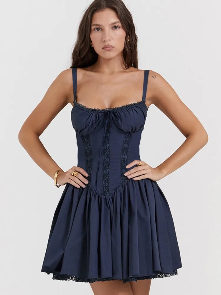 Caroline Lace Mini Dress Navy Blue