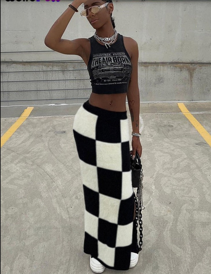 Checkerboard Knit Skirt