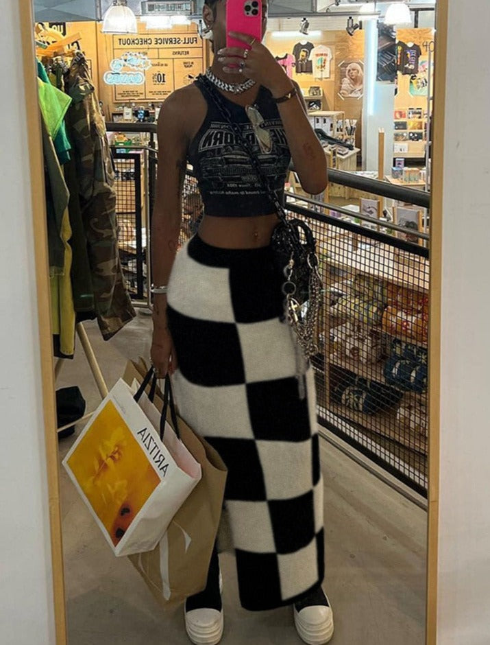 Checkerboard Knit Skirt