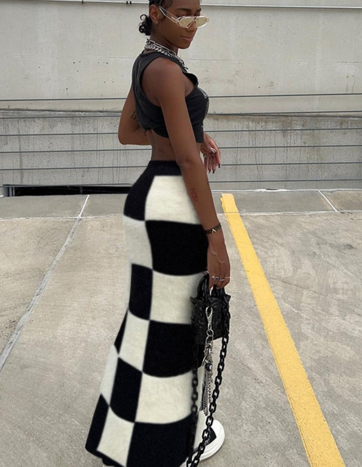 Checkerboard Knit Skirt