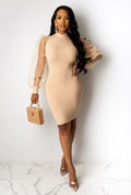Cierra Mesh Sleeve Mini Dress Tan