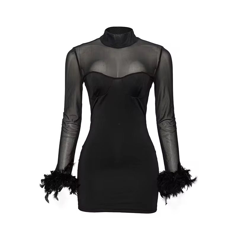 Kyhe Black Fur Wrist Mini Dress