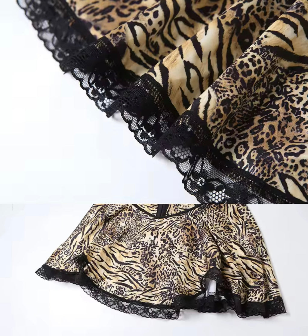 Giah Lace Corset Animal Print Mini Dress