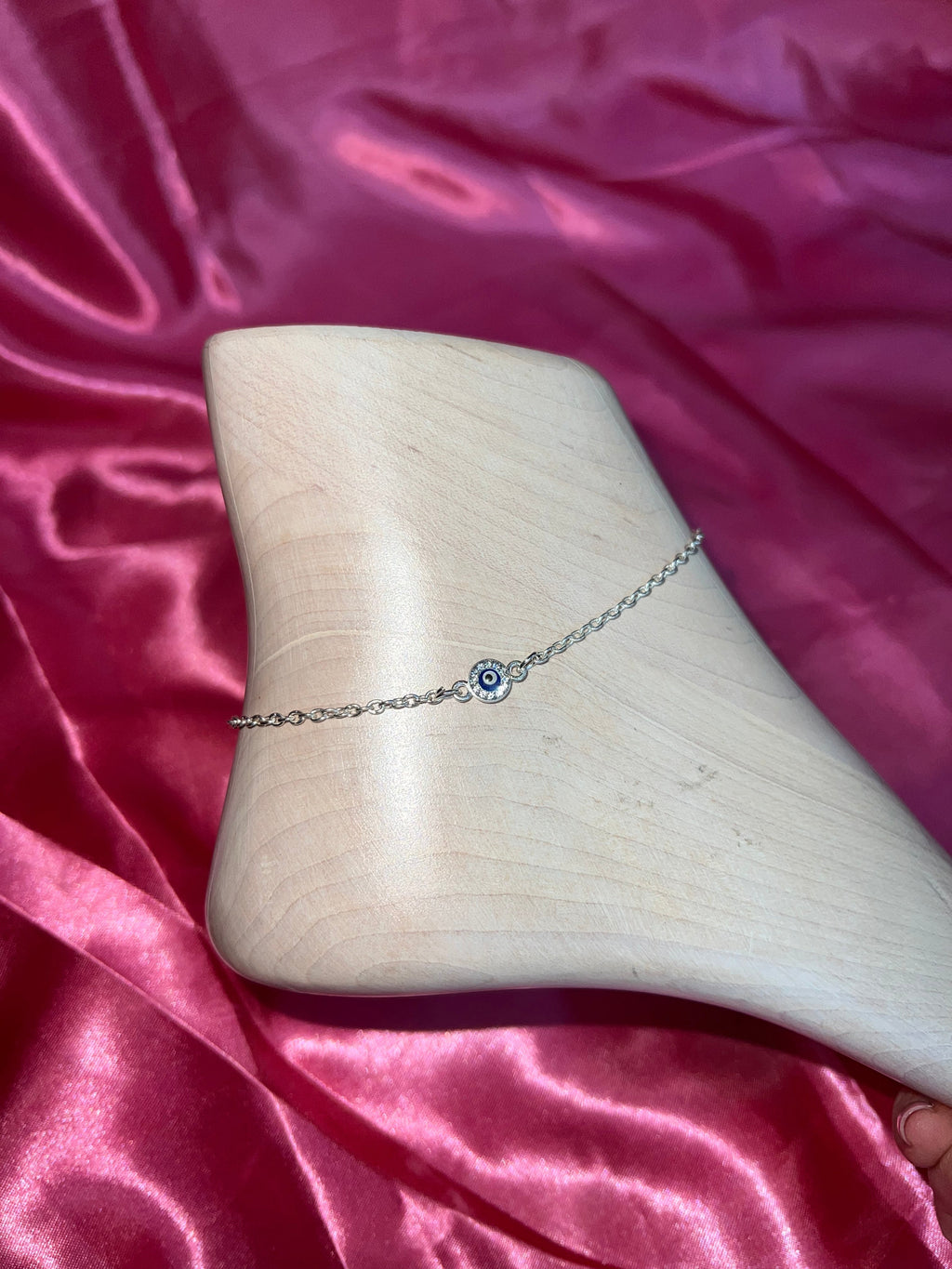 Small crystal evil eye anklet