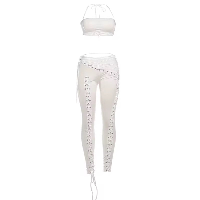 Kieo White Lace Up Two Piece Set
