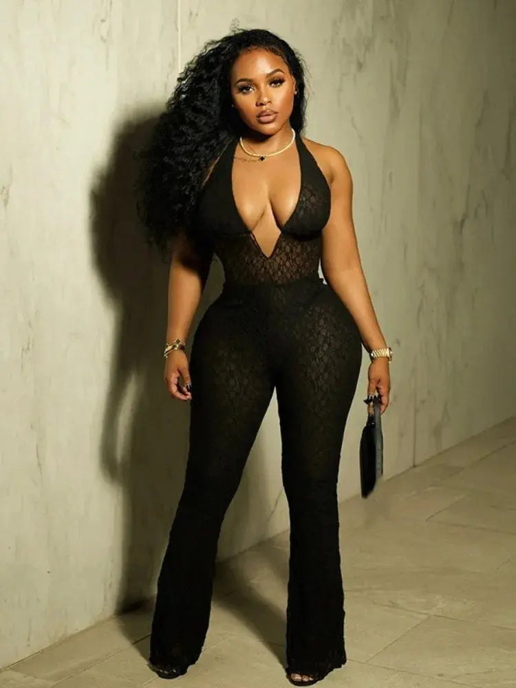 Daisy Mesh Jumpsuit Black