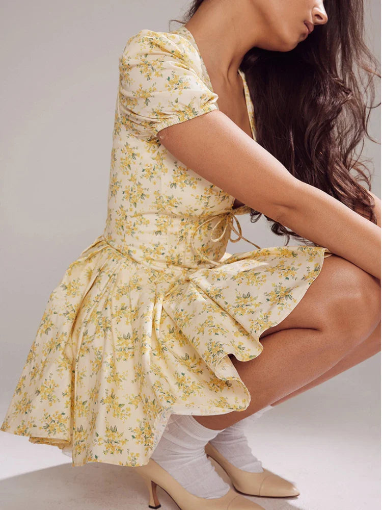 Deep-V Flower Fluffy Dress