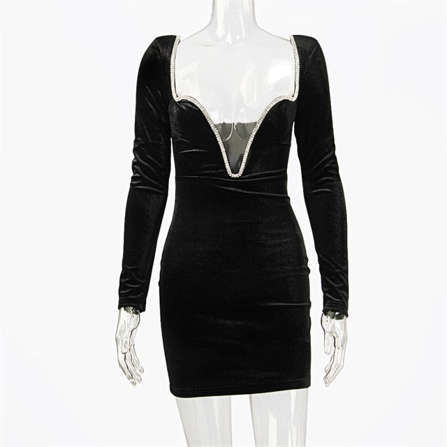 Diamante Crystal Velvet Dress