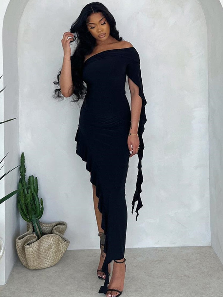 Dubai Nights Ruffles Maxi Dress Black