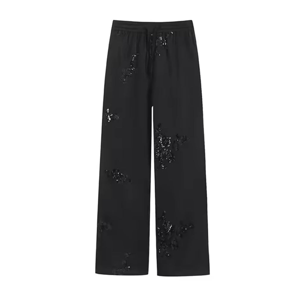 Satin sequin trousers