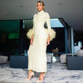 Elegant Feather Maxi Dress- Beige beige