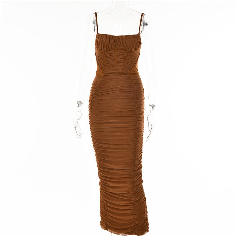 Elegant Ruched Corset Maxi Dress