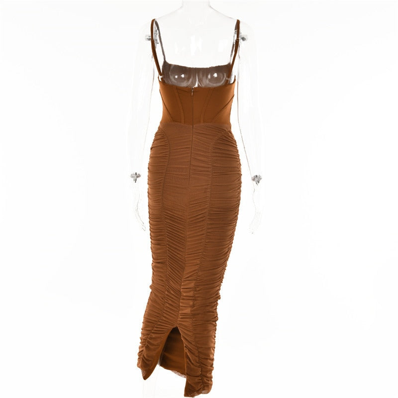 Elegant Ruched Corset Maxi Dress