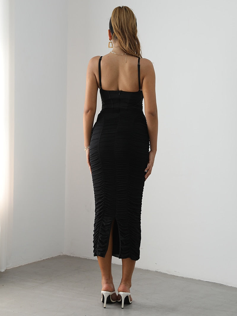 Elegant Ruched Corset Maxi Dress