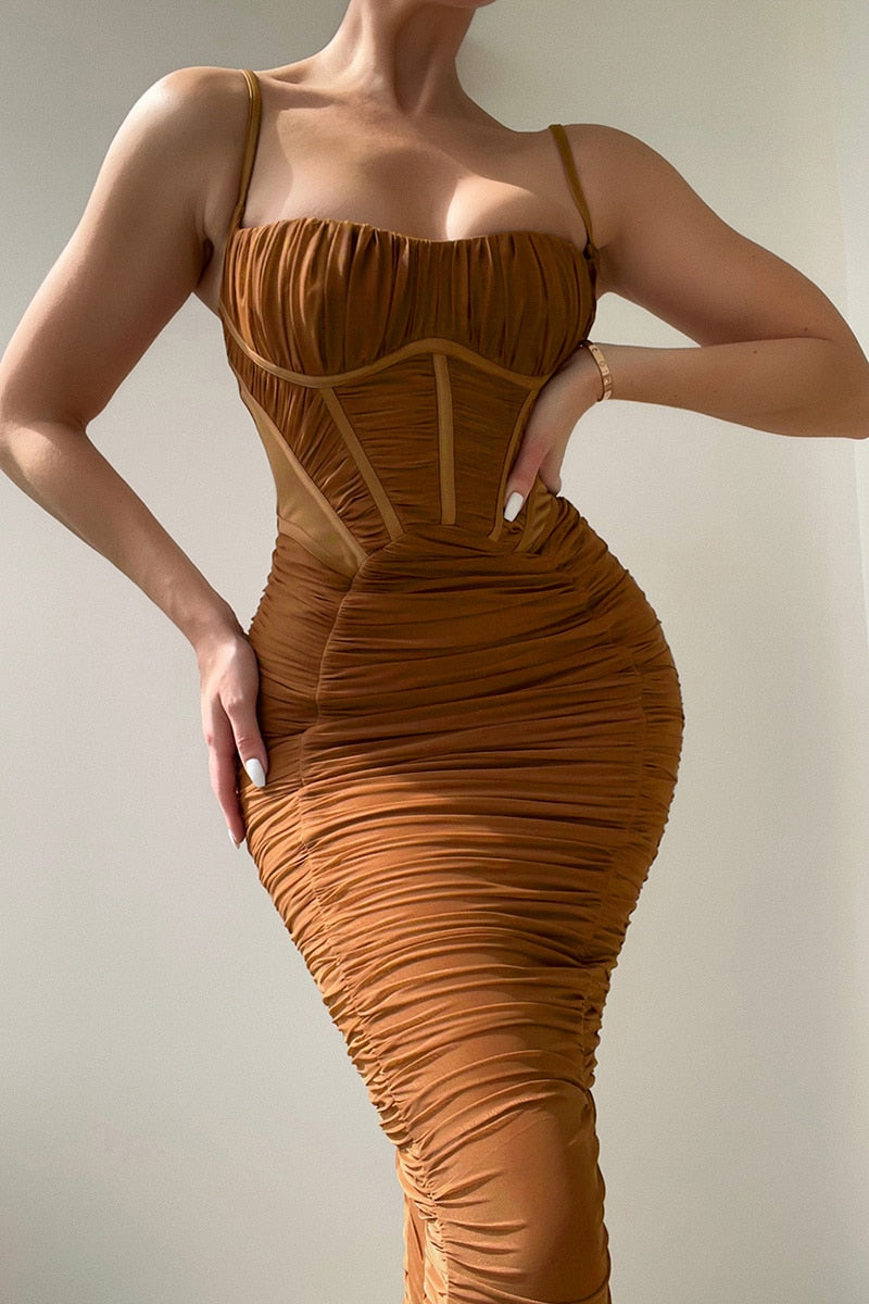 Elegant Ruched Corset Maxi Dress