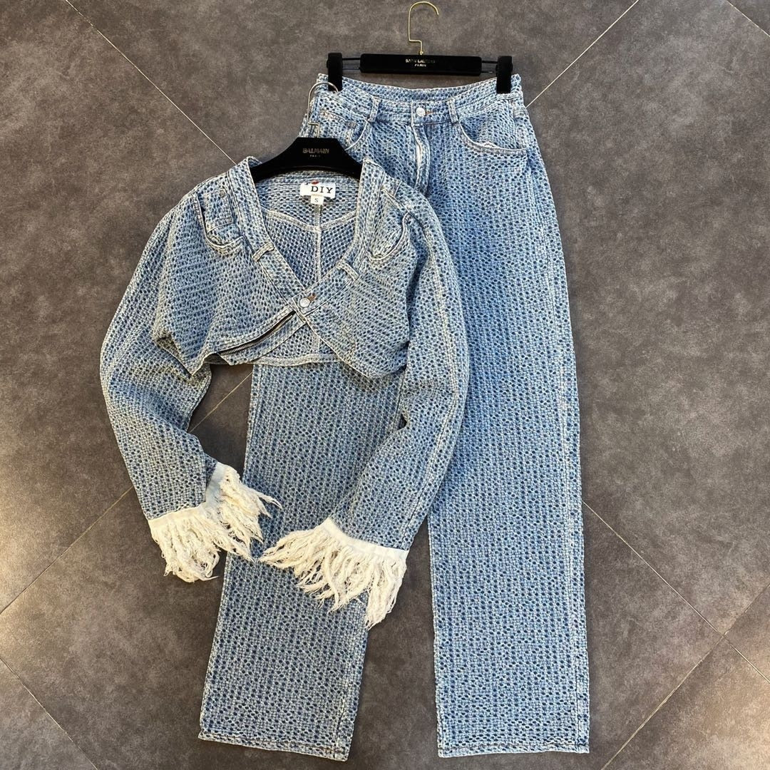 Eliza Denim Pants Set As Pictures