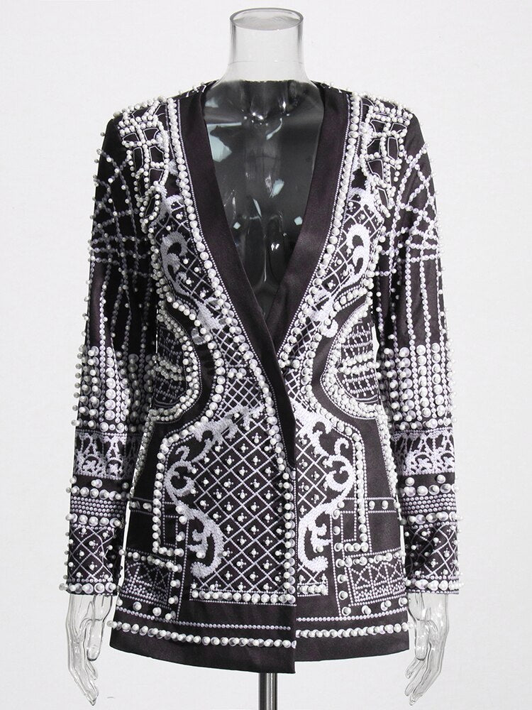 Embroidered Vintage Blazer Dress white