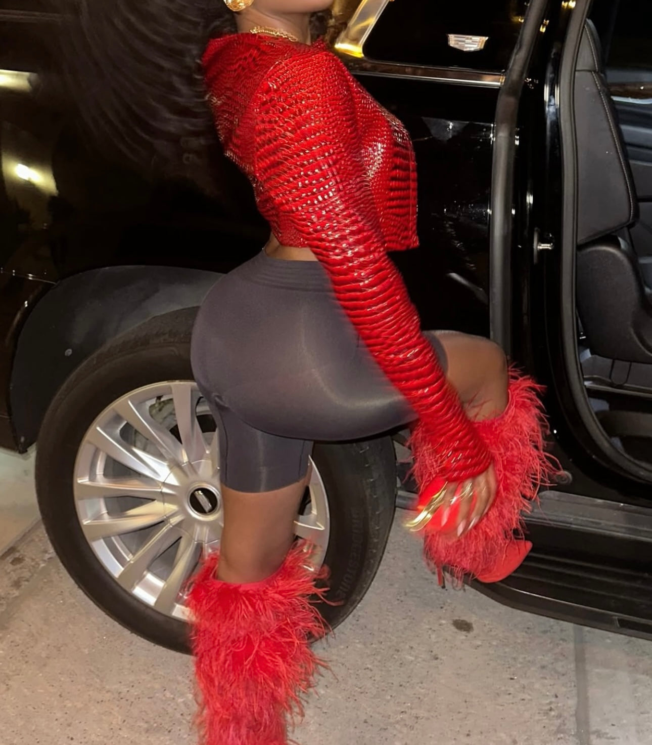 Diva Red Leather Crocodile Crop Jacket