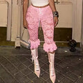 Mona Pink Lace Capri Bow Style Leggings